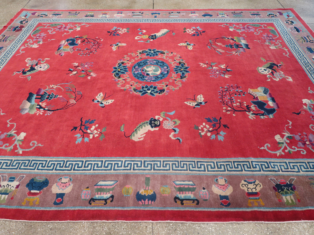 Vintage Chinese Art Deco Pictorial Room Size Carpet, No.31359 - Staging