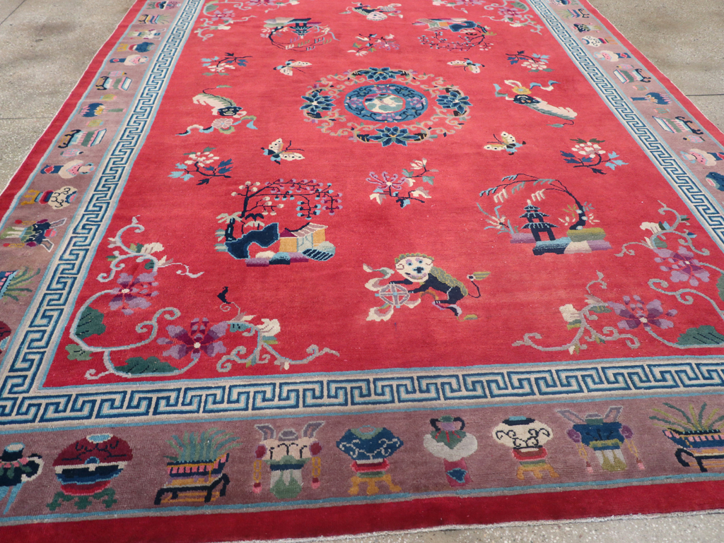 Vintage Chinese Art Deco Pictorial Room Size Carpet, No.31359 - Staging