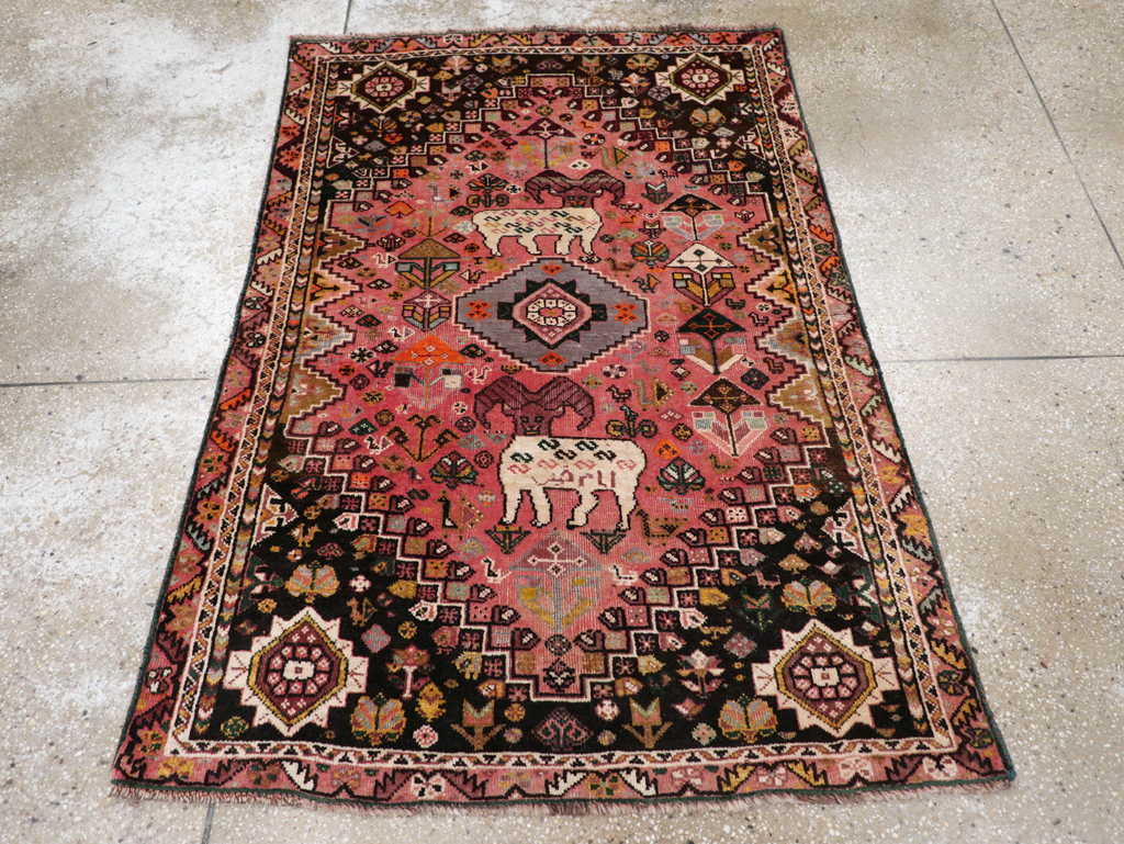 Vintage Persian Pictorial Shiraz Rug, No.31398 - Staging