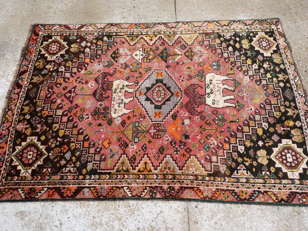 Vintage Persian Pictorial Shiraz Rug, No.31398 - Staging
