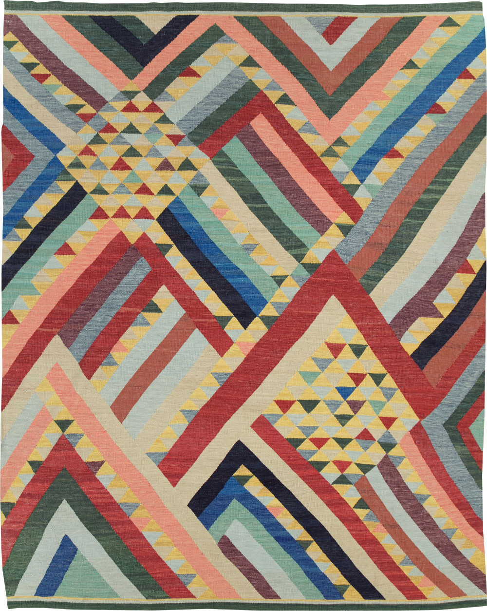 Contemporary Turkish Flatweave Room Size Carpet, No.31401 - Staging