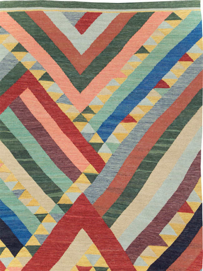 Contemporary Turkish Flatweave Room Size Carpet, No.31401 - Staging