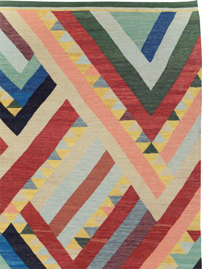 Contemporary Turkish Flatweave Room Size Carpet, No.31401 - Staging