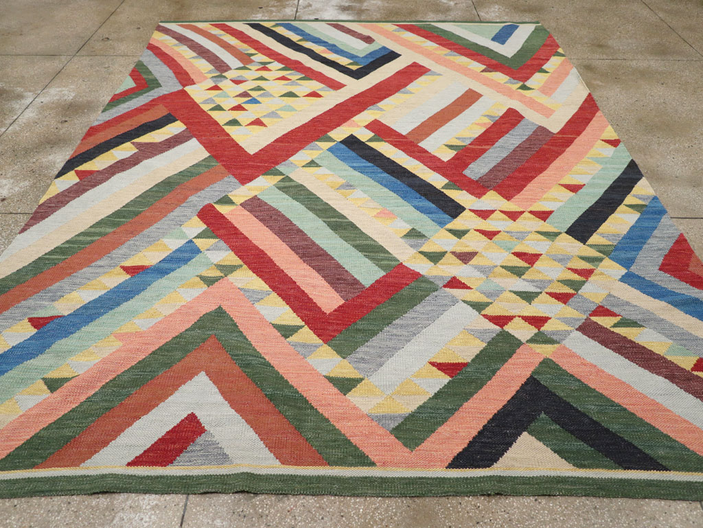 Contemporary Turkish Flatweave Room Size Carpet, No.31401 - Staging