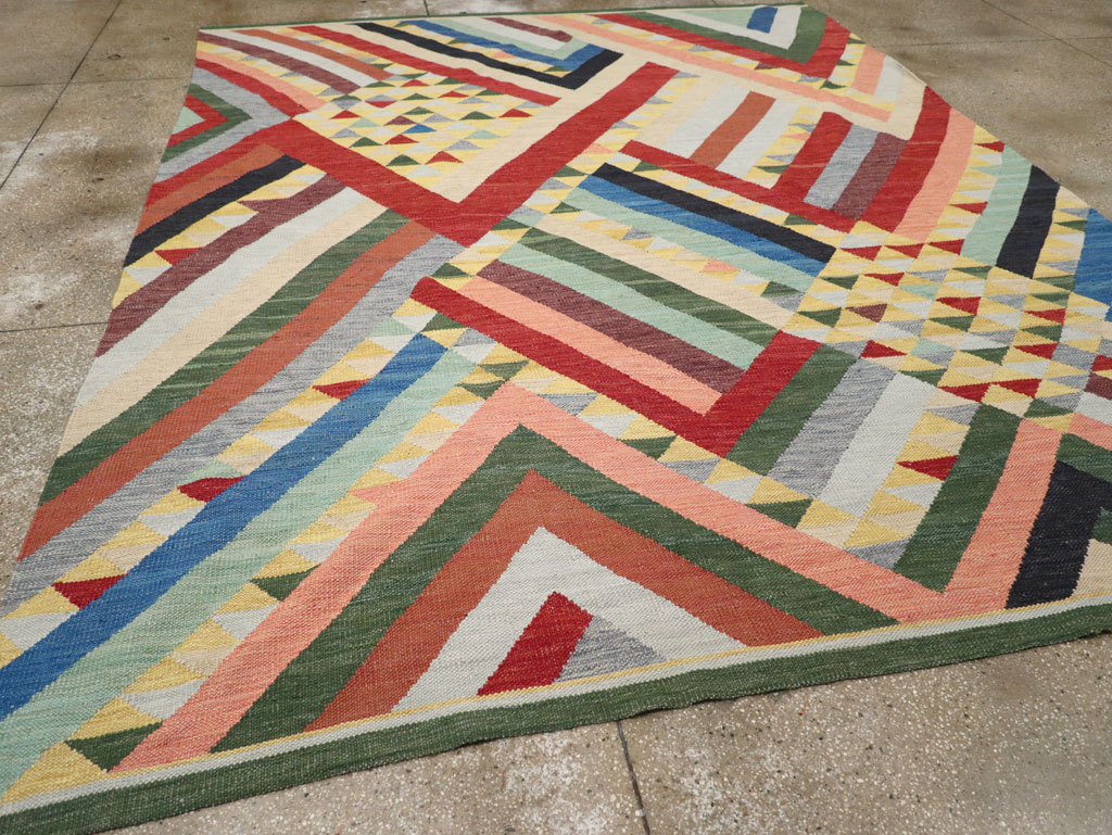 Contemporary Turkish Flatweave Room Size Carpet, No.31401 - Staging