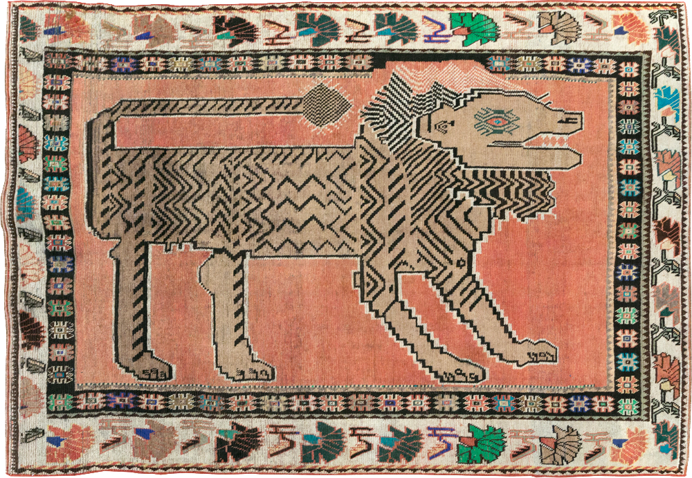 Vintage Persian Pictorial Gabbeh Accent Carpet, No.31410 - Staging