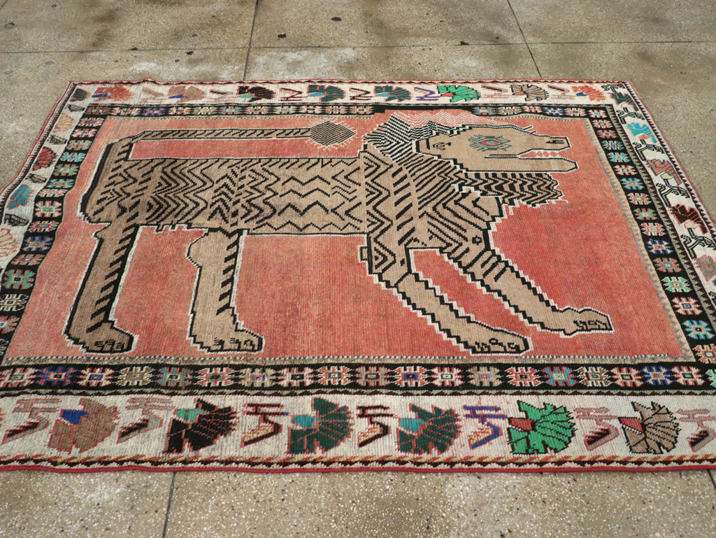 Vintage Persian Pictorial Gabbeh Accent Carpet, No.31410 - Staging