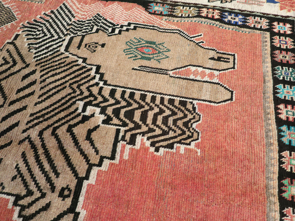 Vintage Persian Pictorial Gabbeh Accent Carpet, No.31410 - Staging