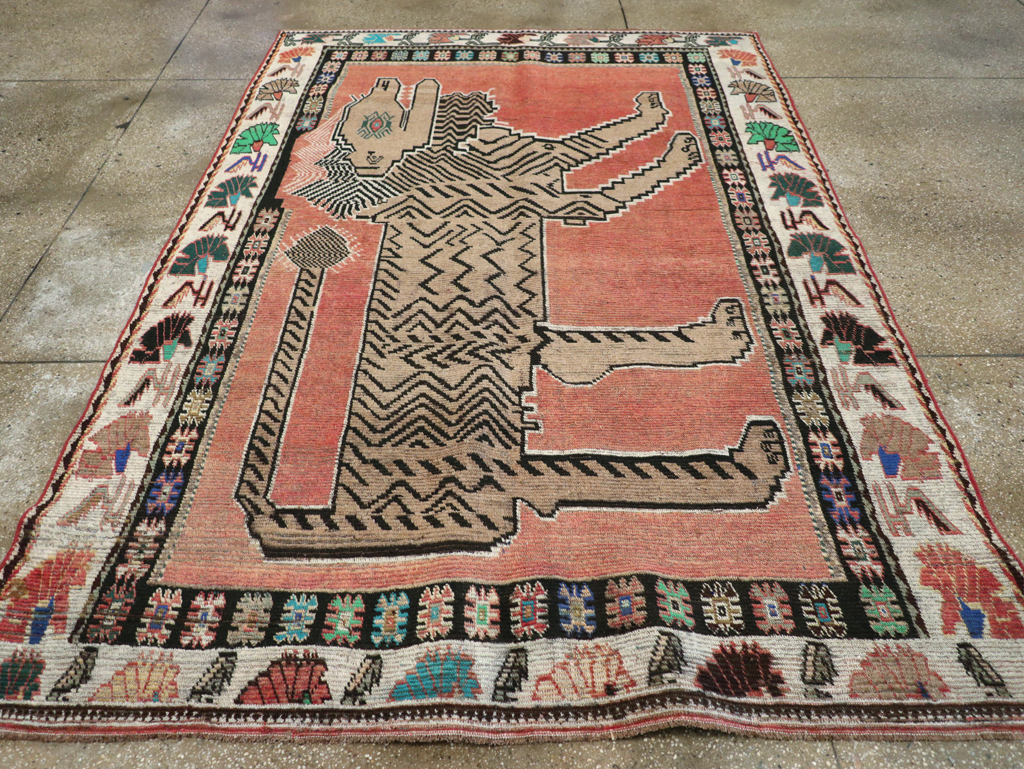 Vintage Persian Pictorial Gabbeh Accent Carpet, No.31410 - Staging