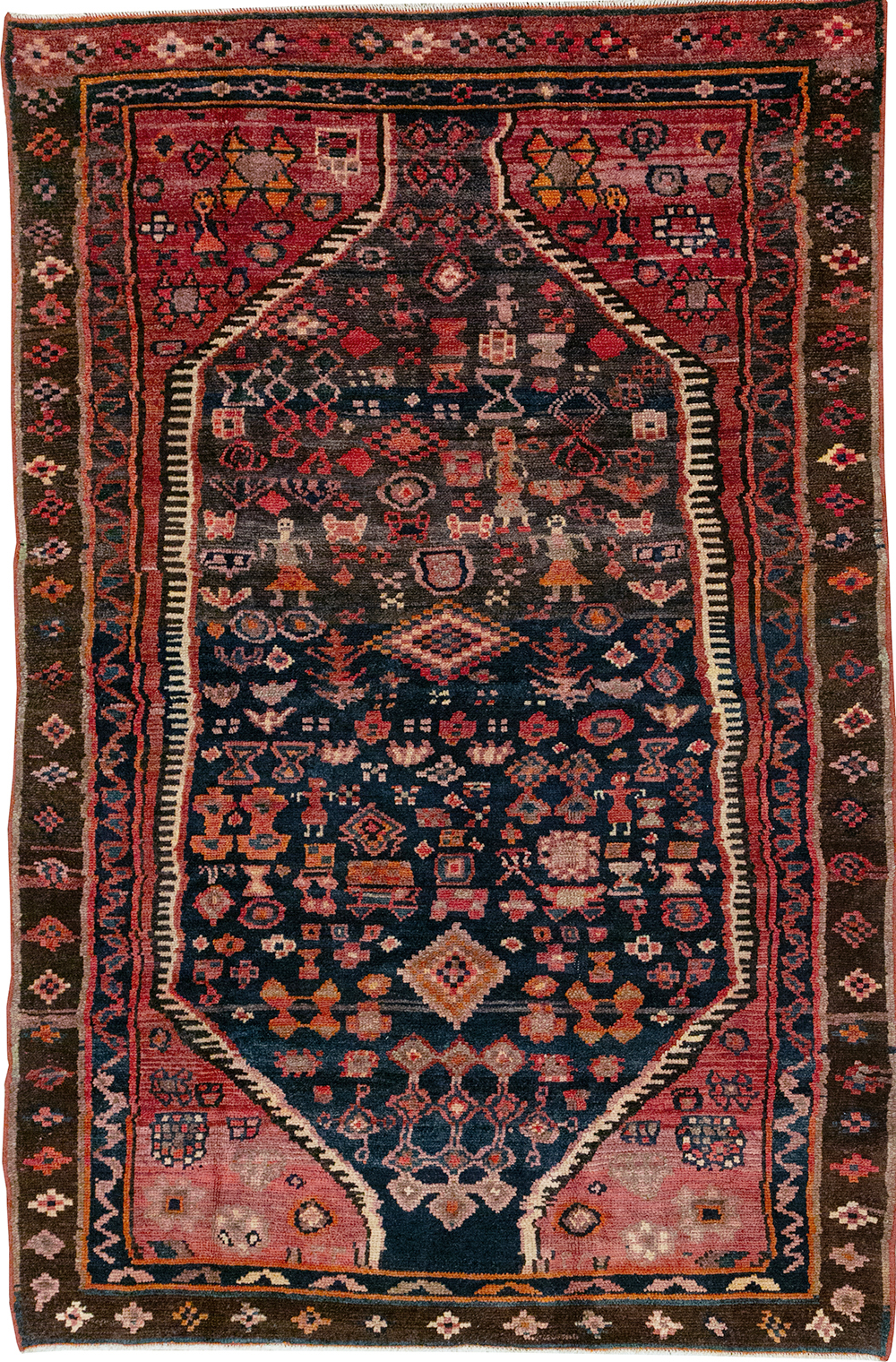 Vintage Persian Hamadan Pictorial Accent Rug, No.31413 - Staging