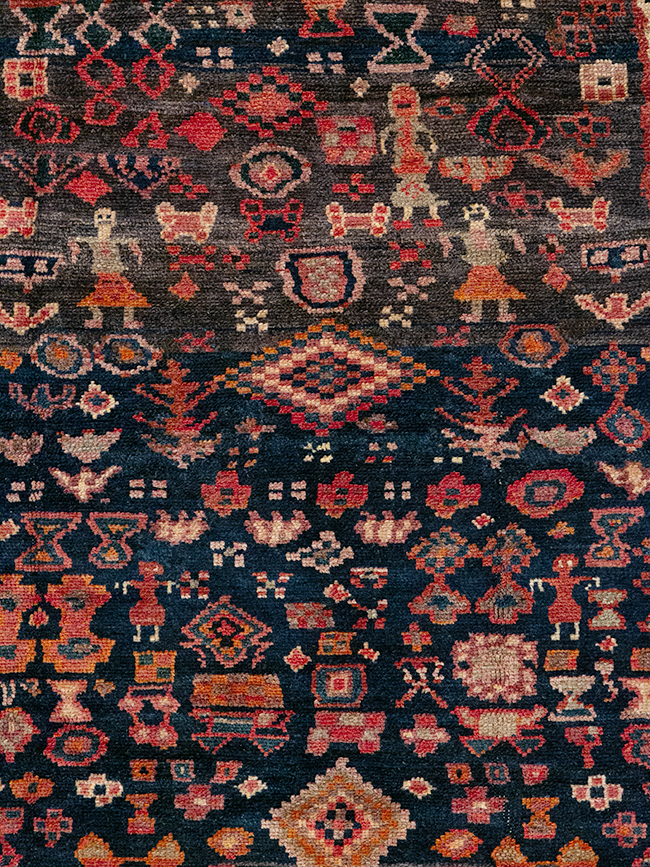 Vintage Persian Hamadan Pictorial Accent Rug, No.31413 - Staging