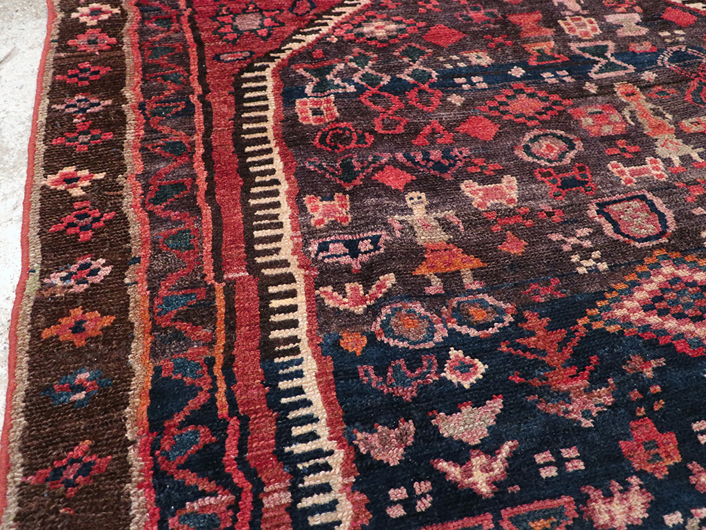 Vintage Persian Hamadan Pictorial Accent Rug, No.31413 - Staging
