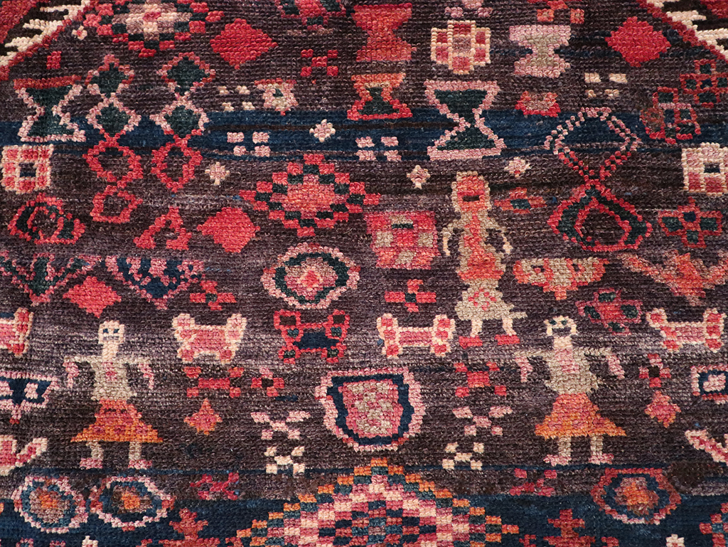 Vintage Persian Hamadan Pictorial Accent Rug, No.31413 - Staging