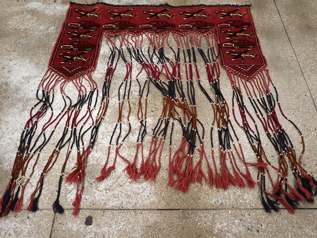 Vintage Central Asian Turkoman War Rug Style Door Hanging, No.31417 - Staging