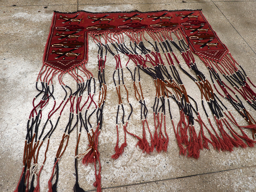 Vintage Central Asian Turkoman War Rug Style Door Hanging, No.31417 - Staging