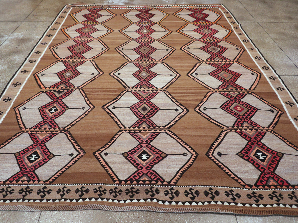 Vintage Turkish Flatweave Kilim Room Size Carpet, No.31423 - Staging
