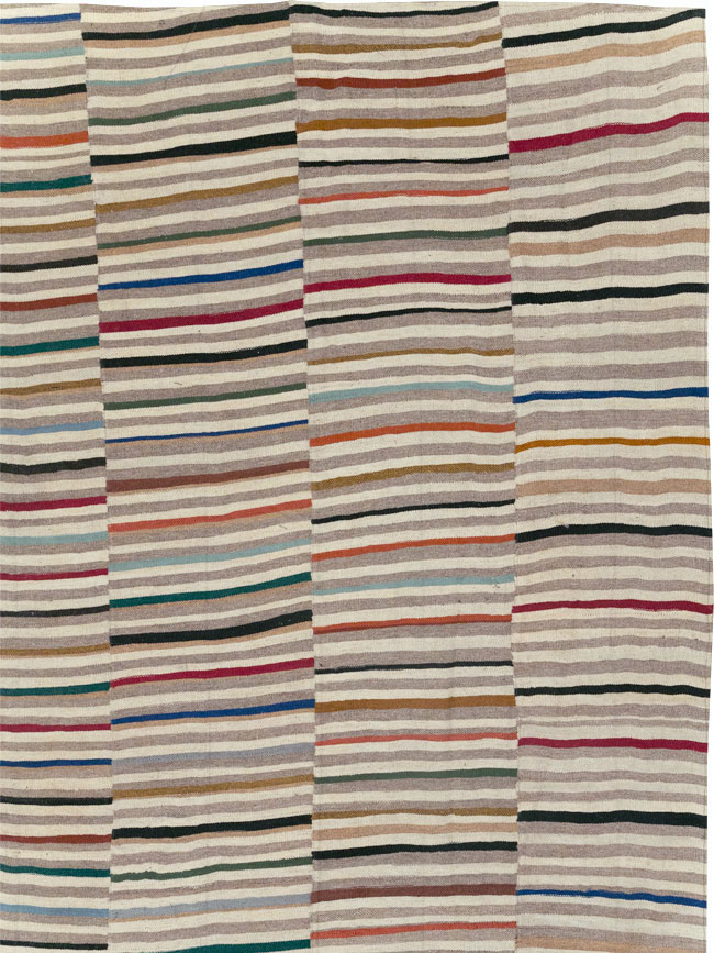 Modern Turkish Flatweave Kilim Oversize Square Carpet, No.31431 - Staging