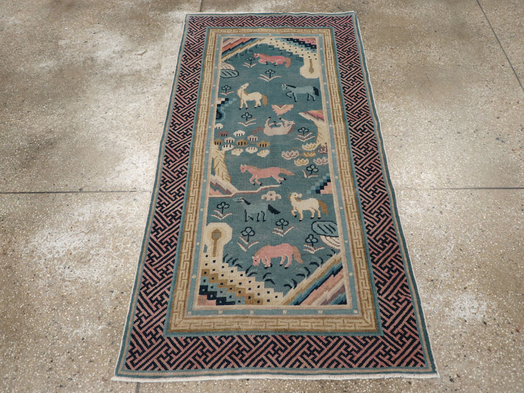 Antique Chinese Pictorial Throw Rug, No.31445 - Staging
