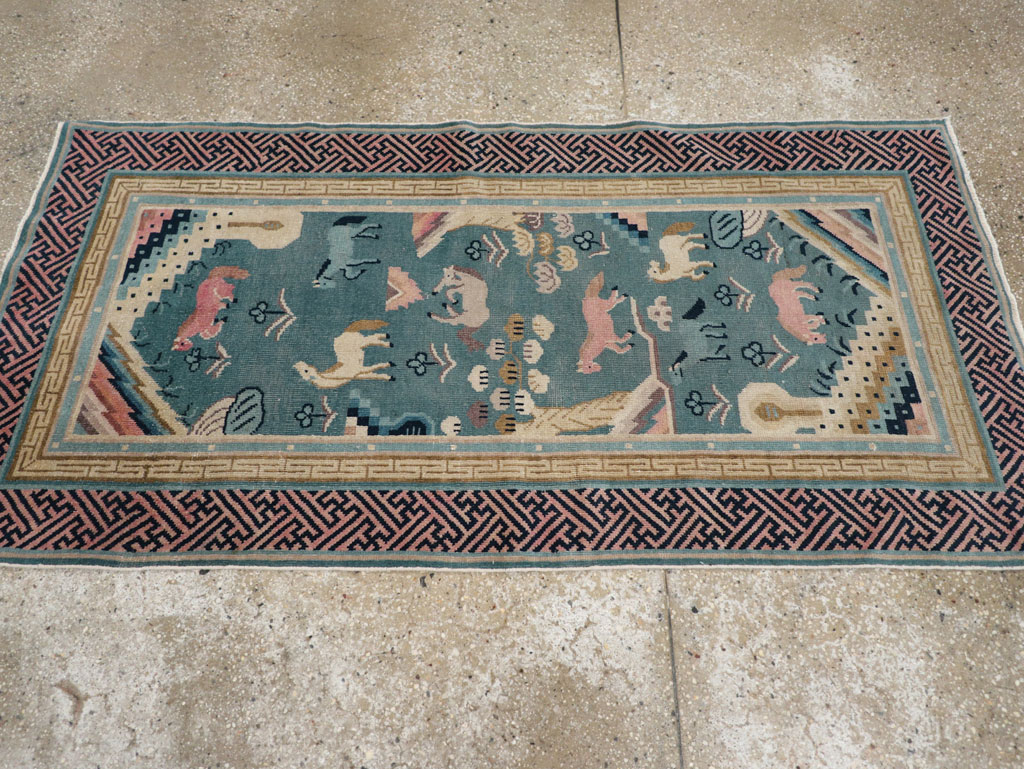 Antique Chinese Pictorial Throw Rug, No.31445 - Staging