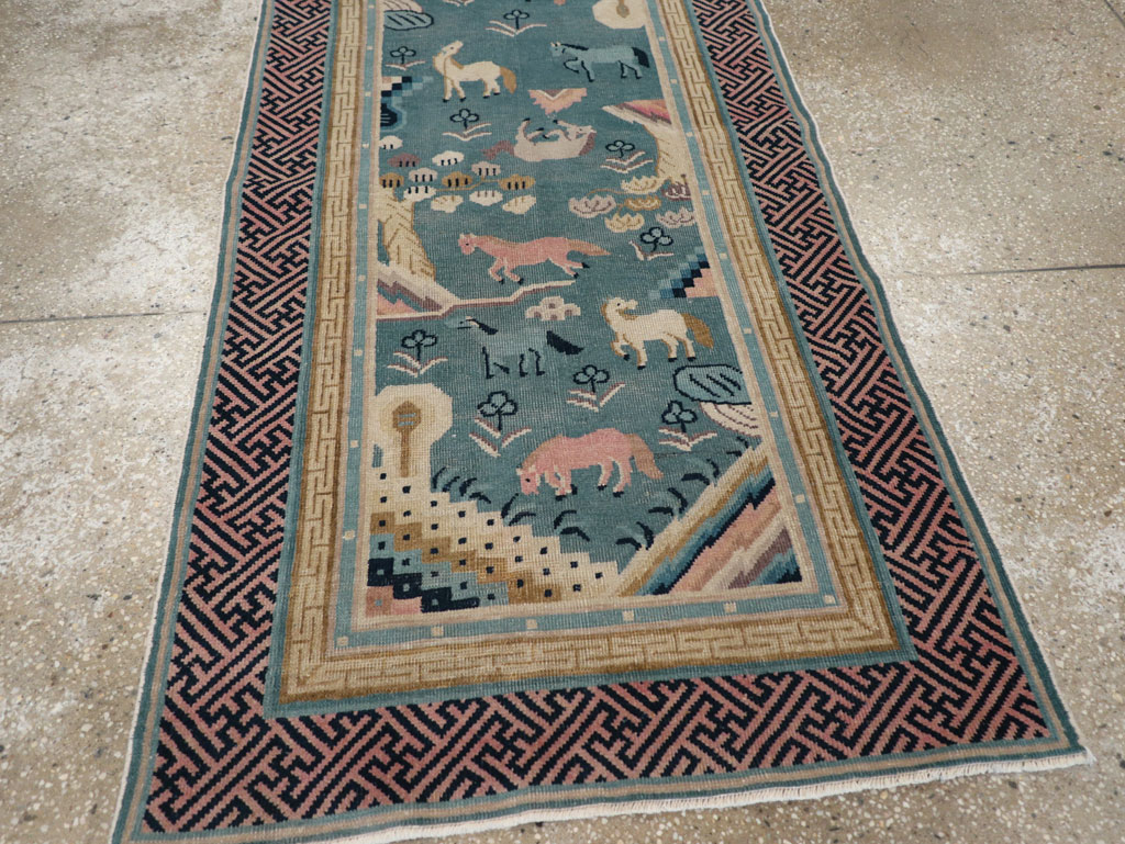 Antique Chinese Pictorial Throw Rug, No.31445 - Staging