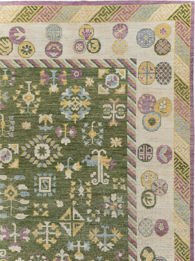 Modern East Turkestan Khotan Room Size Carpet, No.31454 - Staging