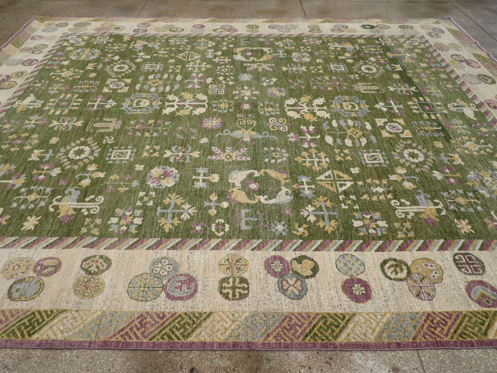 Modern East Turkestan Khotan Room Size Carpet, No.31454 - Staging