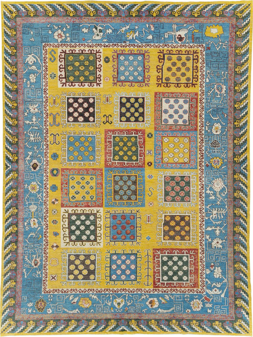 Modern East Turkestan Khotan Room Size Carpet, No.31455 - Staging