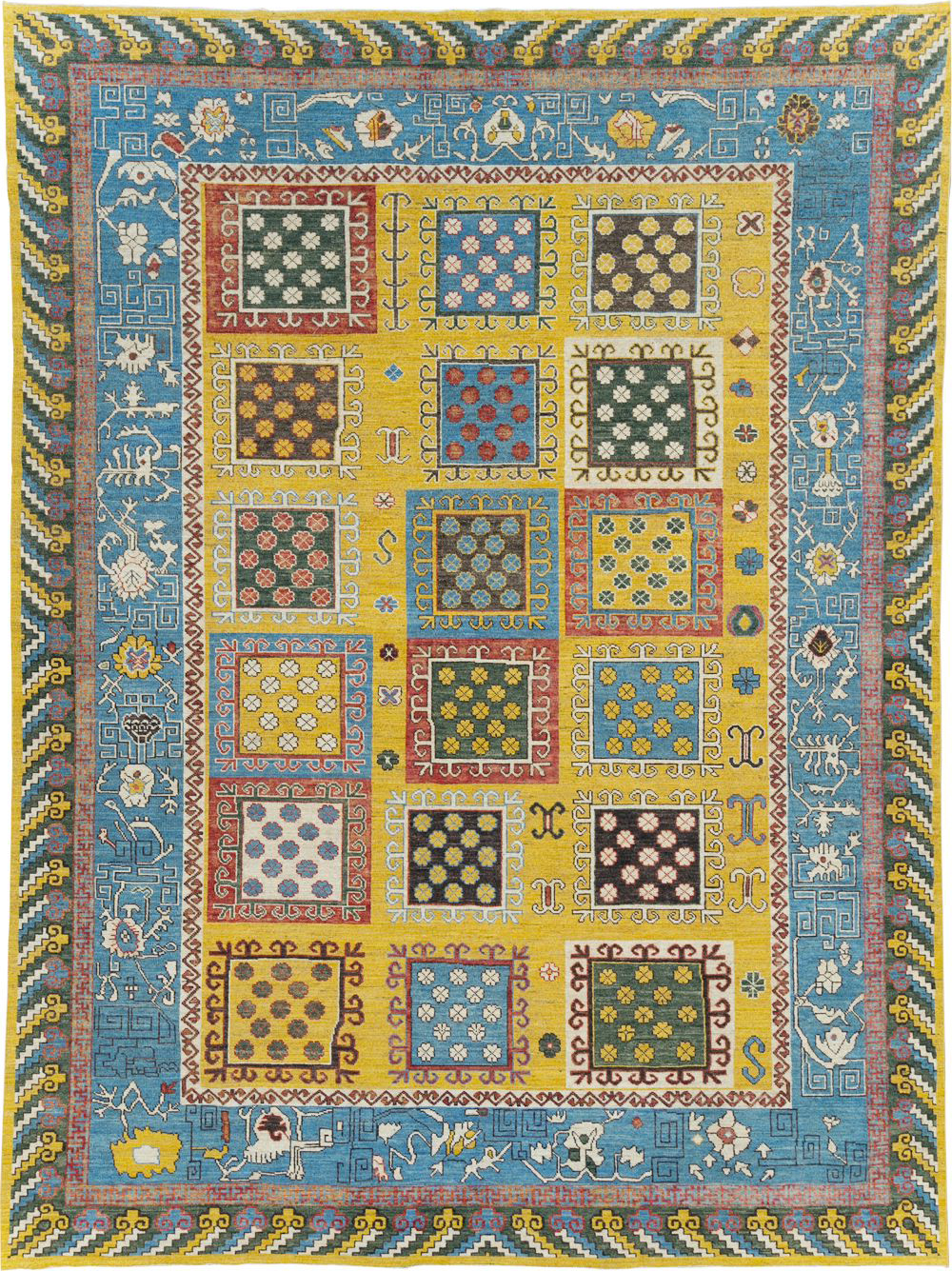 Modern East Turkestan Khotan Room Size Carpet, No.31455 - Staging