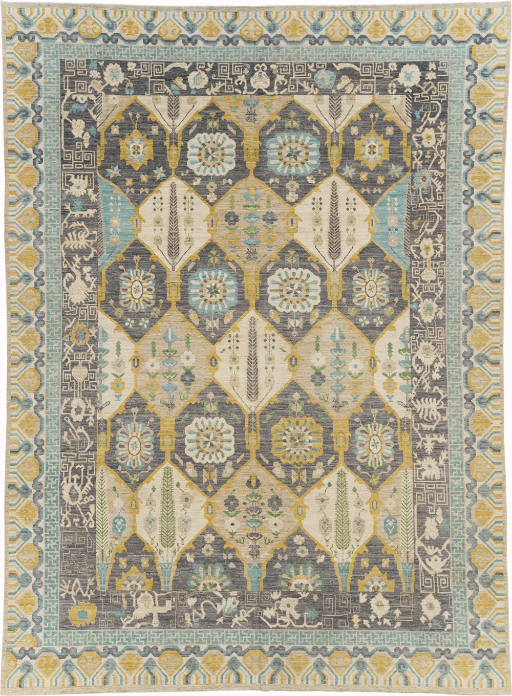 Modern East Turkestan Khotan Room Size Carpet, No.31456 - Staging