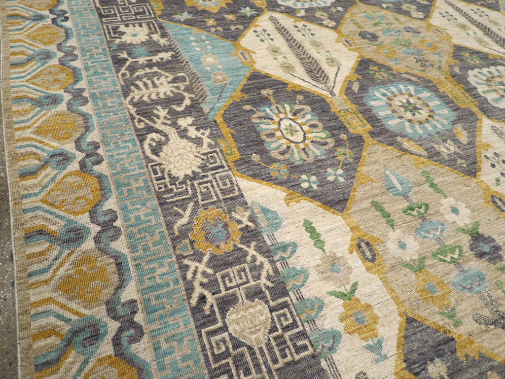 Modern East Turkestan Khotan Room Size Carpet, No.31456 - Staging