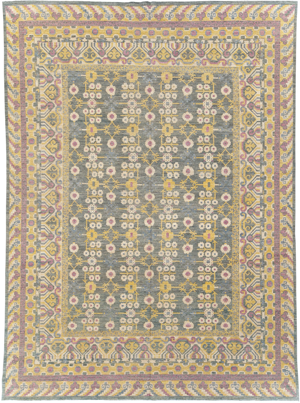 Modern East Turkestan Khotan Room Size Carpet, No.31459 - Staging