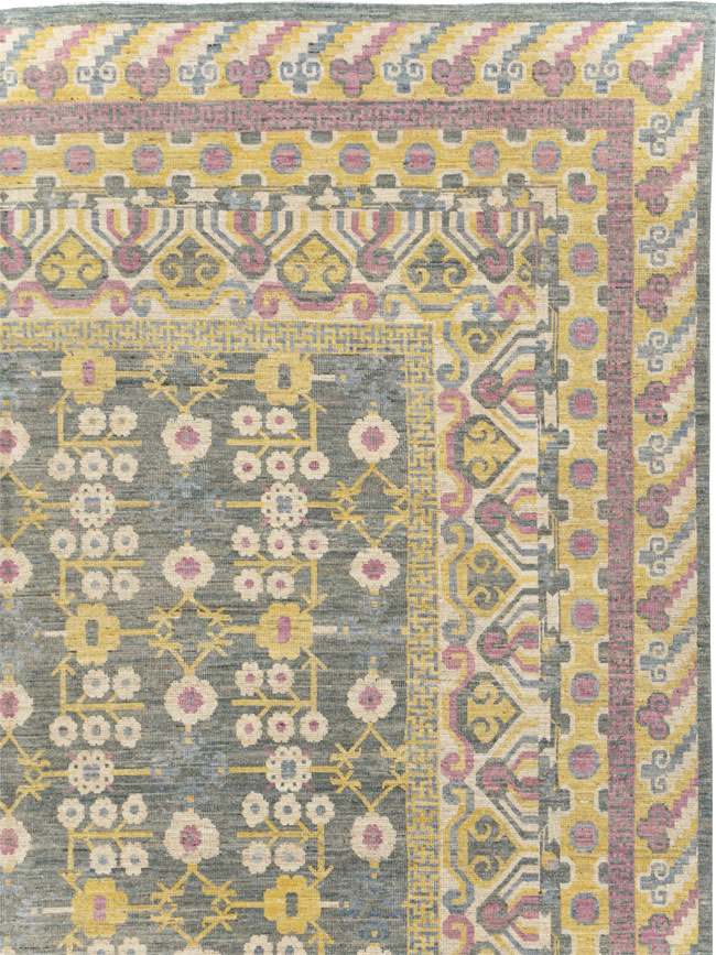 Modern East Turkestan Khotan Room Size Carpet, No.31459 - Staging