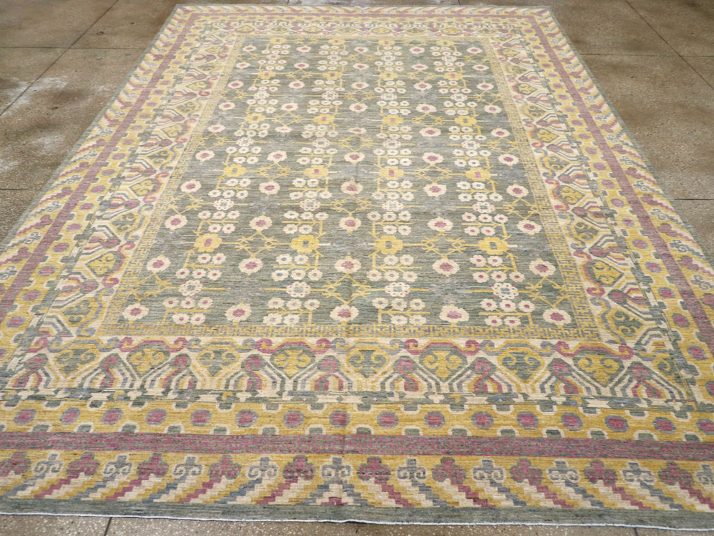 Modern East Turkestan Khotan Room Size Carpet, No.31459 - Staging