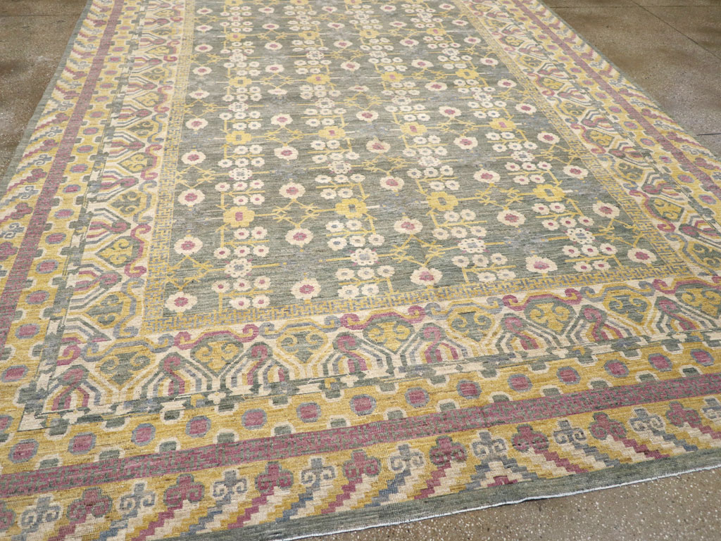 Modern East Turkestan Khotan Room Size Carpet, No.31459 - Staging