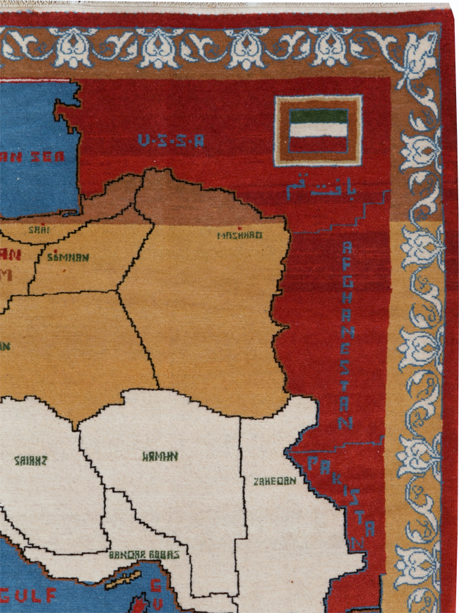 Vintage Persian Tabriz Pictorial Map Rug, No.31466 - Staging