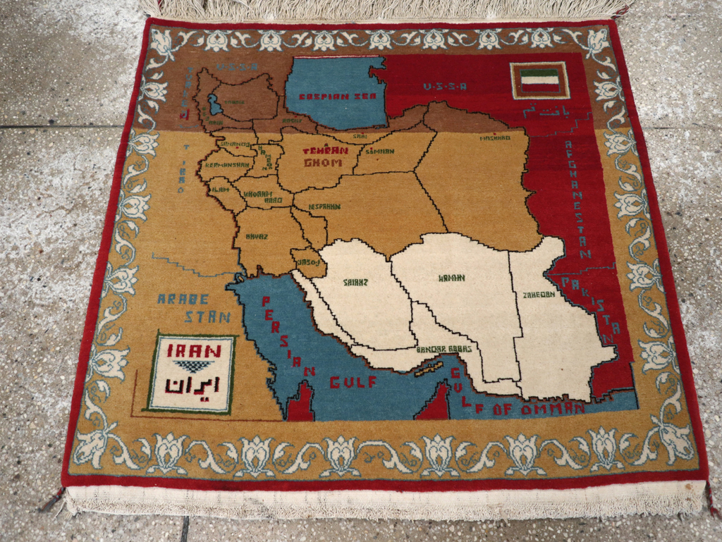 Vintage Persian Tabriz Pictorial Map Rug, No.31466 - Staging