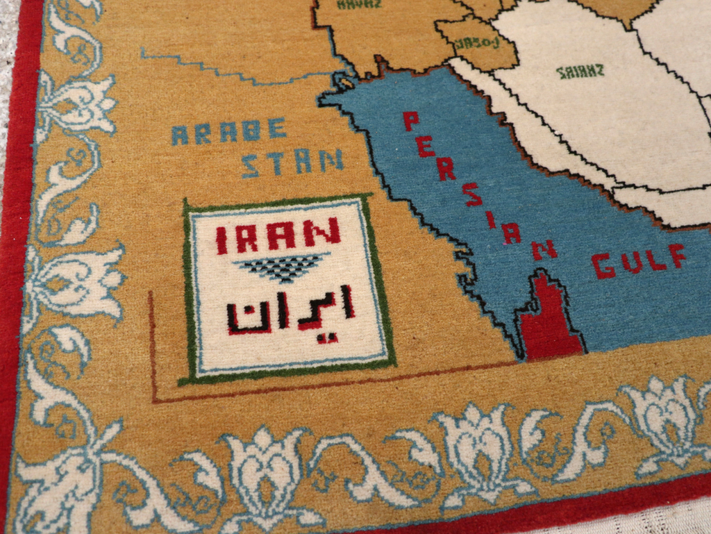 Vintage Persian Tabriz Pictorial Map Rug, No.31466 - Staging