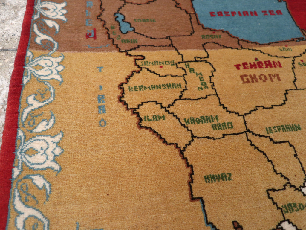 Vintage Persian Tabriz Pictorial Map Rug, No.31466 - Staging