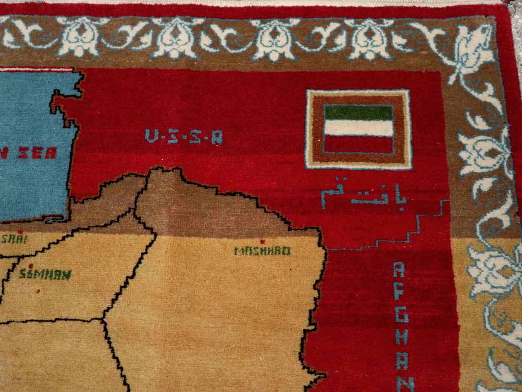 Vintage Persian Tabriz Pictorial Map Rug, No.31466 - Staging