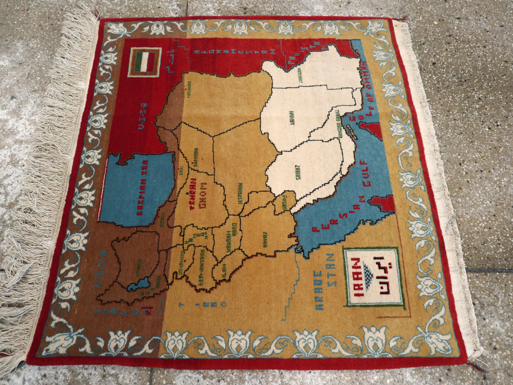 Vintage Persian Tabriz Pictorial Map Rug, No.31466 - Staging