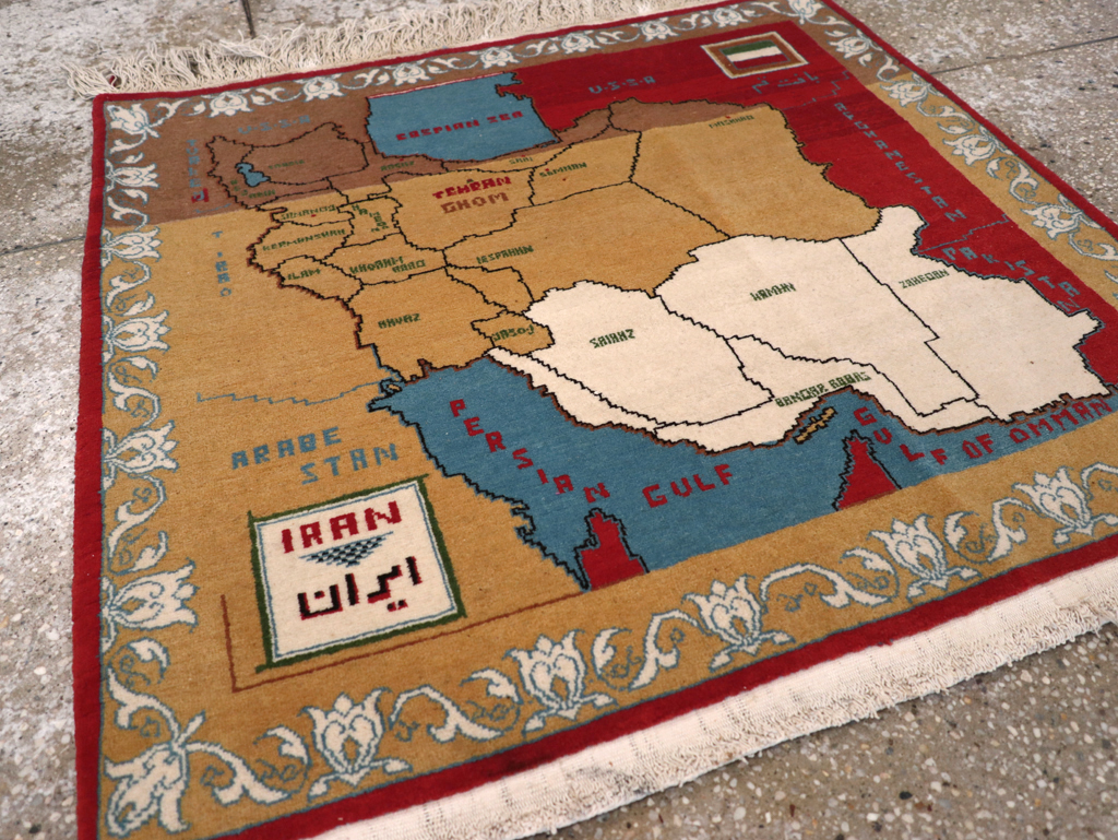 Vintage Persian Tabriz Pictorial Map Rug, No.31466 - Staging