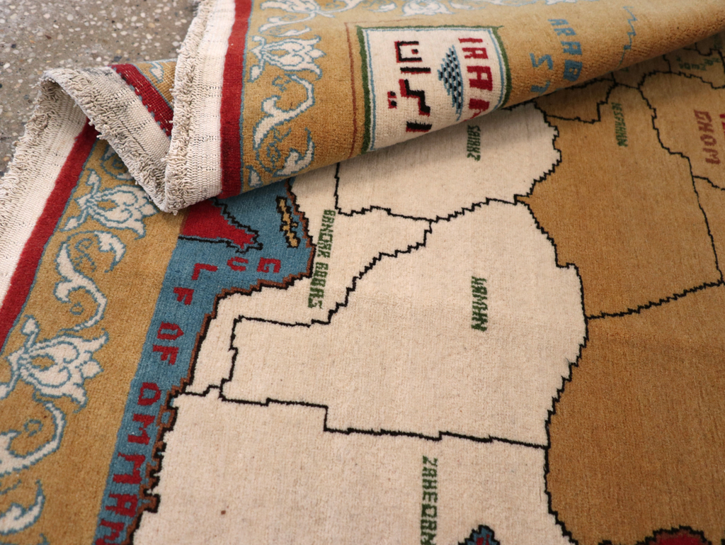 Vintage Persian Tabriz Pictorial Map Rug, No.31466 - Staging