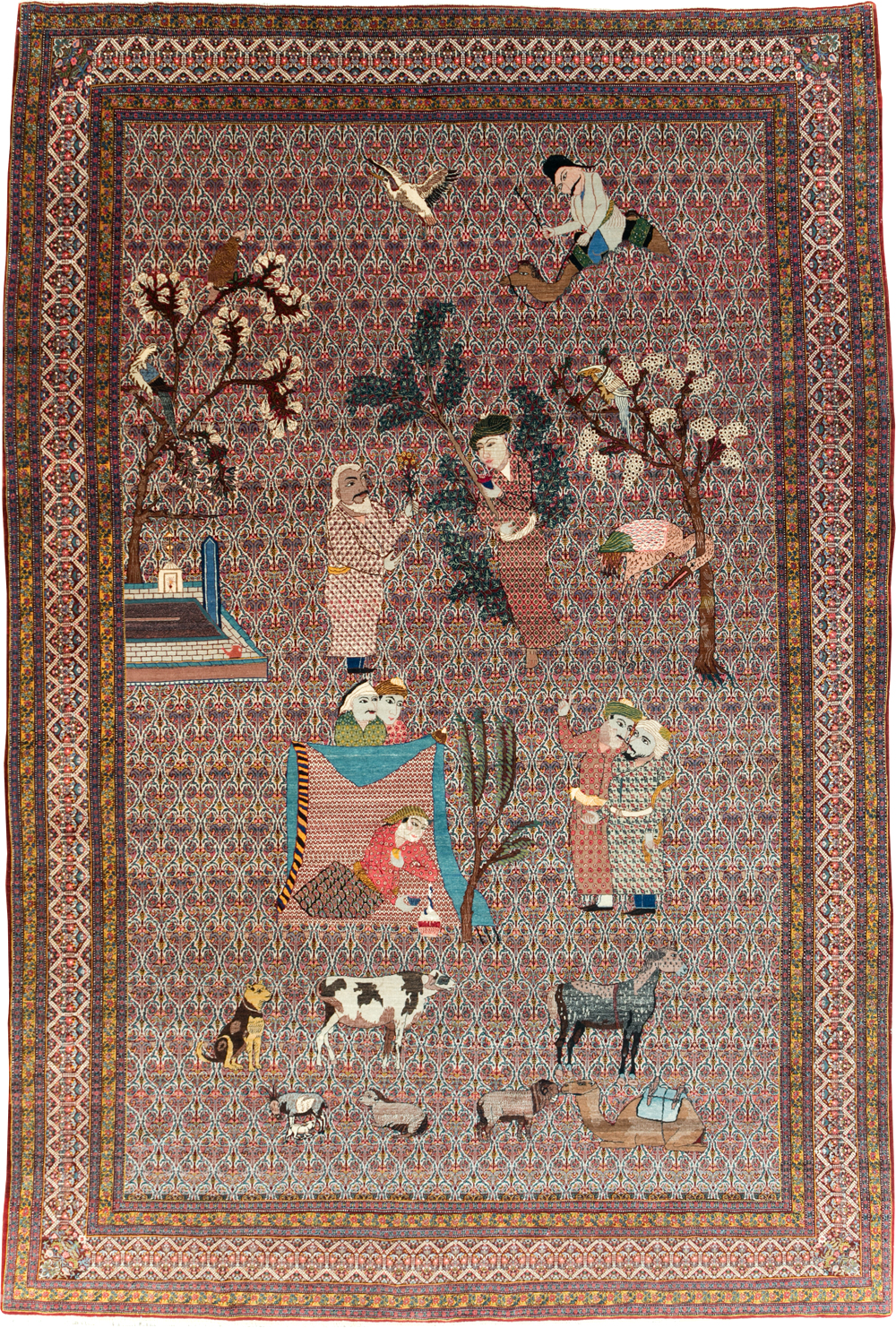 Antique Persian Tabriz Pictorial Room Size Carpet, No.31468 - Staging