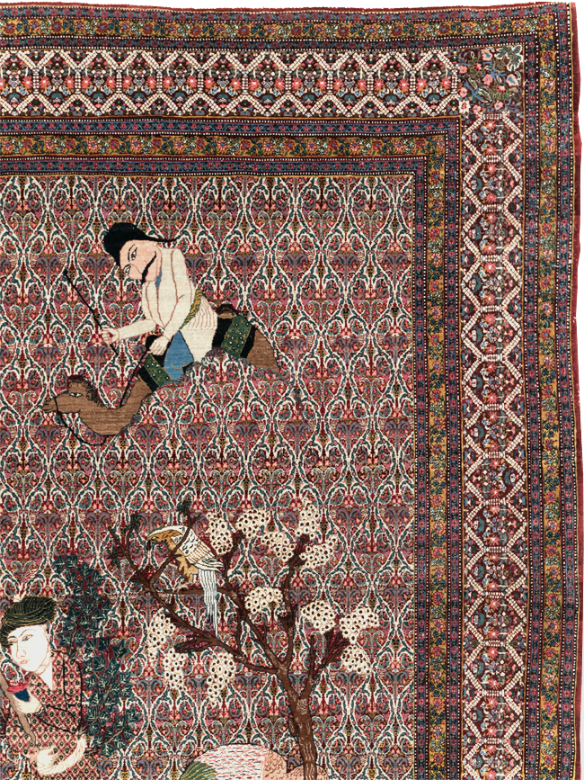 Antique Persian Tabriz Pictorial Room Size Carpet, No.31468 - Staging