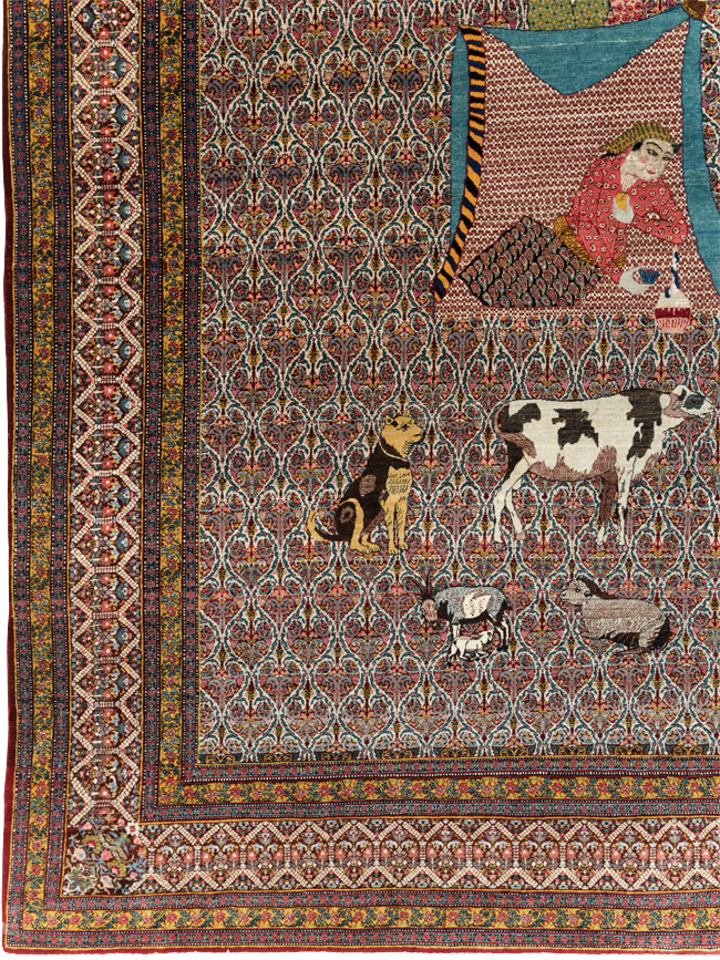 Antique Persian Tabriz Pictorial Room Size Carpet, No.31468 - Staging