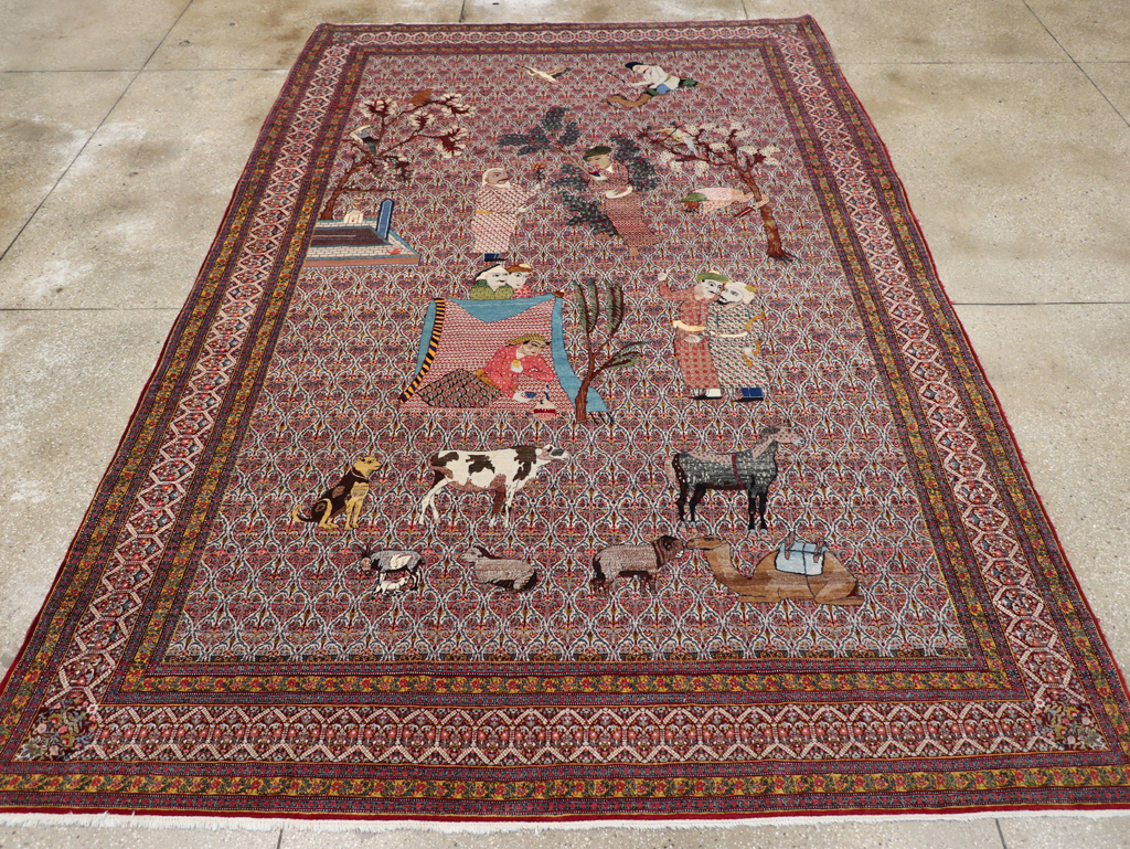 Antique Persian Tabriz Pictorial Room Size Carpet, No.31468 - Staging