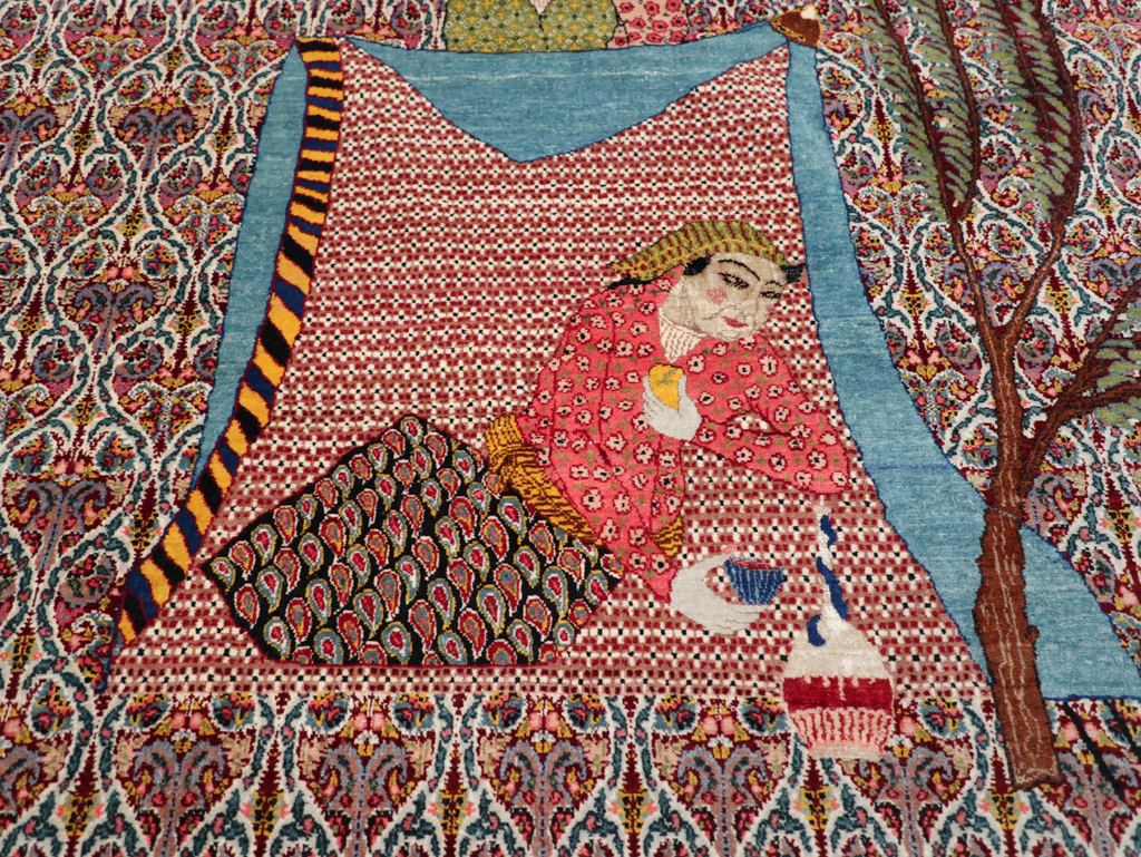 Antique Persian Tabriz Pictorial Room Size Carpet, No.31468 - Staging