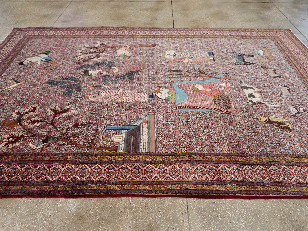 Antique Persian Tabriz Pictorial Room Size Carpet, No.31468 - Staging