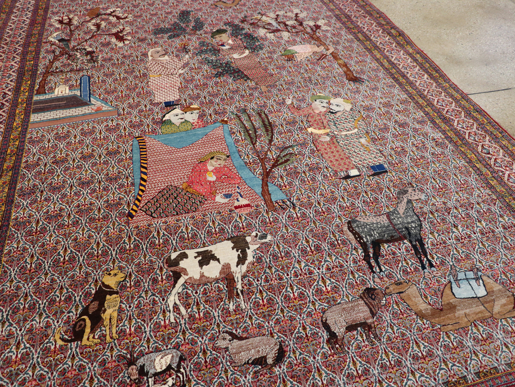 Antique Persian Tabriz Pictorial Room Size Carpet, No.31468 - Staging