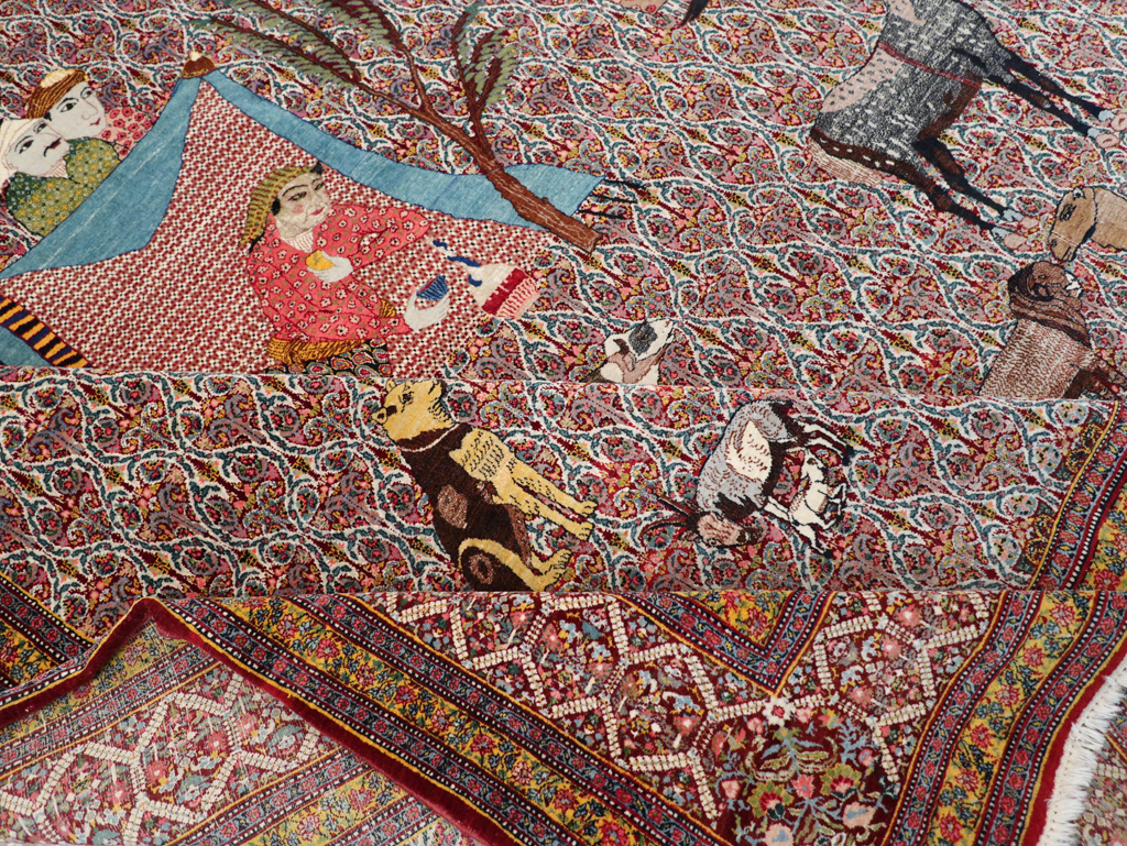 Antique Persian Tabriz Pictorial Room Size Carpet, No.31468 - Staging